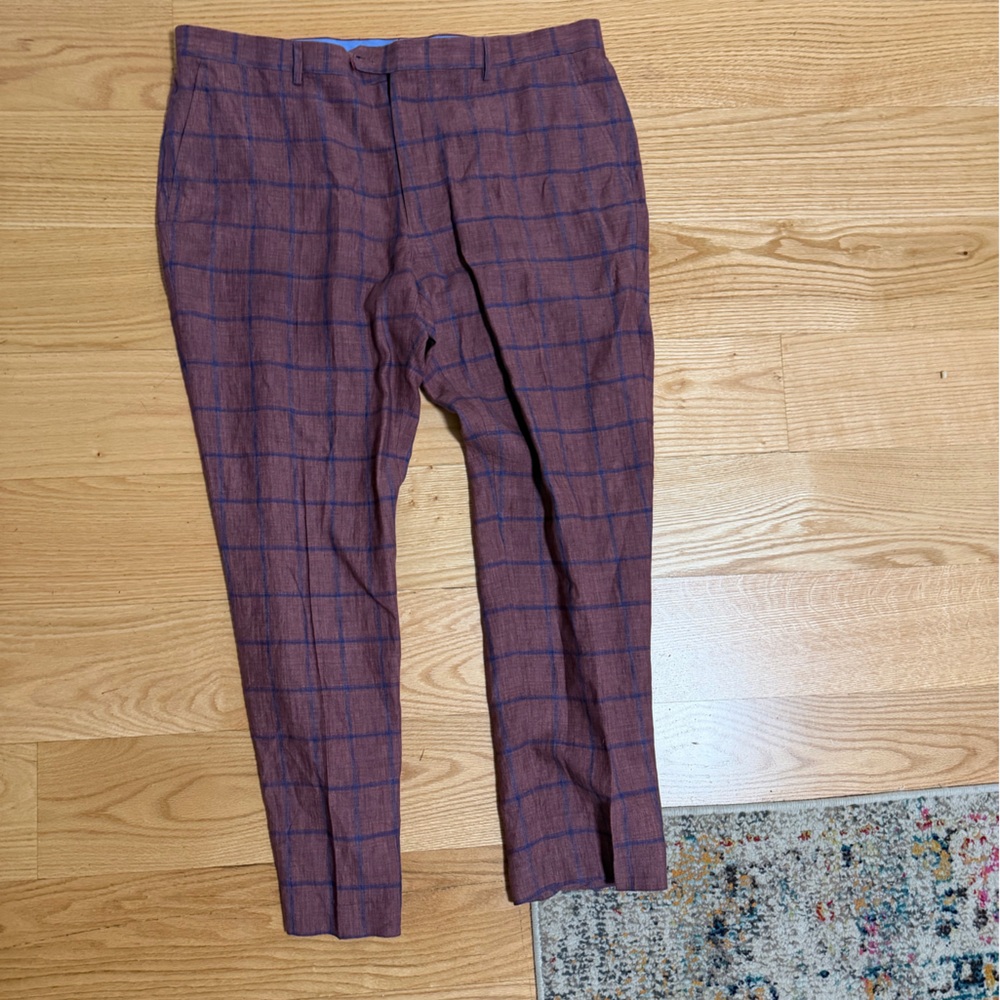 Tommy Hilfiger Brown Plaid Pants with Navy Accents